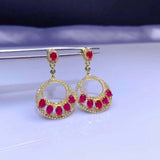 2.7ct Drop Dangle Earrings Oval Cut Pink Ruby Chandelier 14k Yellow Gold Finish