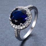 2.4ct Round Cut Blue Sapphire Engagement Ring 14k White Gold Over Halo Solitaire