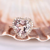 1ct Heart Cut Peach Morganite Halo Solitaire Engagement Ring 14k RoseGold Finish