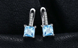 2.1ct Drop Earrings Princess Cut Topaz Diamond Latch Back 14k White Gold Finish