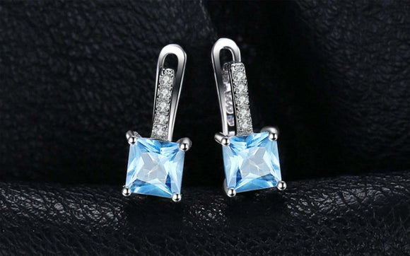 2.1ct Drop Earrings Princess Cut Topaz Diamond Latch Back 14k White Gold Finish