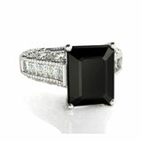 4Ct Emerald Cut Black Diamond Vintage Engagement Ring 18K White Gold Finish