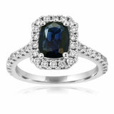 2ct Cushion Blue Sapphire Engagement Ring Halo Round Accent 14k White Gold Over