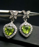 2.7ct Drop Earrings Heart Cut Green Peridot Floral Halo 14k White Gold Finish