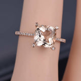 1ct Cushion Cut Peach Morganite Solitaire Engagement Ring 14k Rose Gold Finish