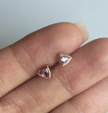 1.2ct Trillion Cut Pink Sapphire Solitaire Stud Earrings 14k Rose Gold Finish