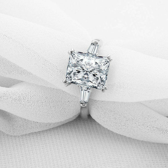 1.5ct Radiant Diamond Engagement Ring Baguette Accent Trilogy 14k WhiteGold Over