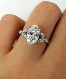 3.5Ct Oval Cut Diamond Leaf Accent Design Engagement Ring 14K White Gold Finish