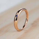 0.1ct Round Cut Blue Sapphire Flush Set Wedding Band Ring 14k Rose Gold Finish