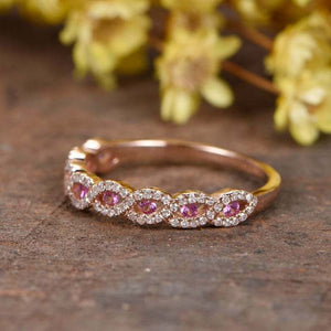 2ct Round Pink Sapphire Infinity Twisted Half Eternity Band 14k Rose Gold Finish