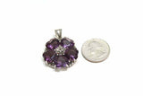 5ct Heart Cut Purple Amethyst Pendant Floral Design 14k White Gold Over NO CHAIN