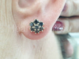 2ct Round Cut Simulated Black Diamond Floral Stud Earrings 14k YellowGold Plated