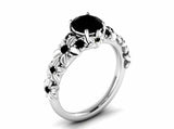 Flower Solitaire with Accent Ring 2ct Round Cut Black Diamond 14k WhiteGold Over