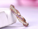 1ct Round Cut Purple Amethyst Wedding Band Ring Twisted Swirl 14k Rose Gold Over