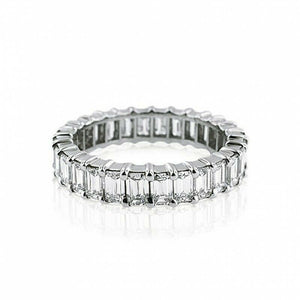 4Ct Emerald Cut DVVS1 Diamond Full Eternity Wedding Band 14K White Gold Finish