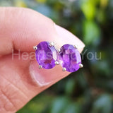 2ct Oval Simulated Amethyst Solitaire Stud Earrings 14k White Gold Plated