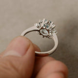 1.5ct Round Cut Blue Aquamarine Floral Engagement Ring 14k White Gold Finish