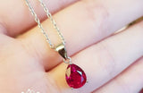 1.5ct Pear Pink Ruby Pendant with Chain Teardrop Solitaire 14k White Gold Finish