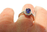 2.5ct Engagement Ring Oval Cut Blue Sapphire Diamond Halo 14k White Gold Finish