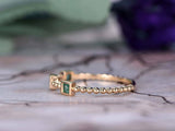 1ct Princess Cut Green Emerald Wedding Band Square Beaded 14k Yellow Gold Finish