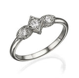 1.5ct Round Cut Diamond Engagement Ring Trilogy Vintage 14k White Gold Finish