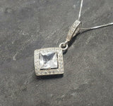 2.6ct Diamond Pendant Princess Cut Brilliant Halo 14k White Gold Finish NO CHAIN