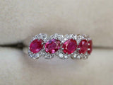 3.6ct Wedding Ring Band Oval Cut Pink Ruby Halo Wave 14k White Gold Finish