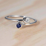 1ct Round Cut Blue Sapphire Engagement Ring Two Stone Bypass 14k White Gold Over