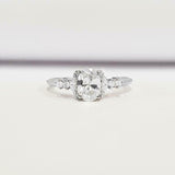 Accents with Solitaire Engagement Ring 1.3ct Oval Cut Diamond 14k WhiteGold Over