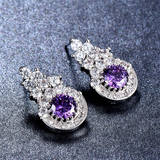 2ct Round Cut Purple Amethyst Halo Cluster Stud Earrings 14k White Gold Finish