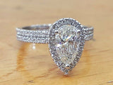 5Ct Pear Cut Diamond Bridal Set Halo Round Accent Ring 14K White Gold Finish