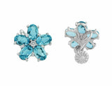 4Ct Oval Cut Blue Aquamarine Elegant Floral Stud Earrings 14K White Gold Finish