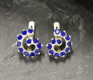 1.5ct Drop Earrings Round Cut Blue Sapphire Swirl Twist 14k White Gold Finish