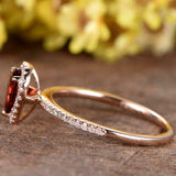 1ct Pear Cut Red Garnet Halo Engagement Ring 14k RoseGold Over with Round Accent