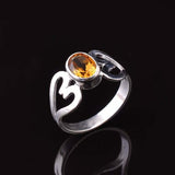 1ct Engagement Ring Oval Cut Yellow Citrine Two Hearts 14k White Gold Finish