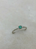 0.4ct Round Green Emerald Engagement Ring Minimalist Trilogy 14k White Gold Over