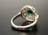 2.8ct Engagement Ring Round Cut Green Emerald Vintage Halo 14k White Gold Finish