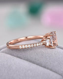 3Ct Oval Cut Peach Morganite Diamond Accent Engagement Ring 14K Rose Gold Finish