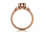 1.5ct Heart Cut Red Garnet Milgrain Trilogy Solitaire Ring 14k Rose Gold Finish