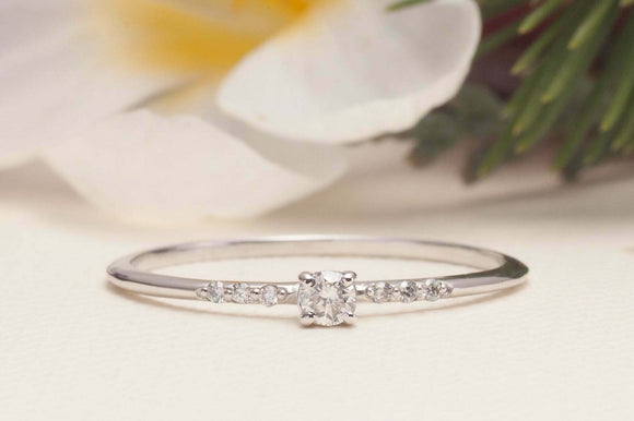 Petite Solitaire with Accents Ring 1ct Round Cut Diamond 14k White Gold Finish