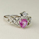 1ct Heart Cut Pink Sapphire Engagement Ring Double Knot Crown 14k WhiteGold Over