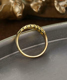 Milgrain Leaf Stackable Wedding Band 1ct Round Cut Diamond 14k YellowGold Finish