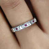 1Ct Round Cut Pink Ruby Diamond Heart Design Wedding Band 14K White Gold Finish