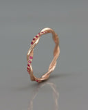 1Ct Round Cut Pink Ruby Twisted Rope Eternity Wedding Band 14K Rose Gold Finish