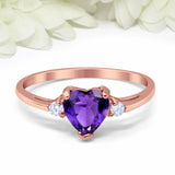 1ct Heart Purple Amethyst Engagement Ring Trilogy Minimalist 14k RoseGold Finish