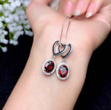 2ct Drop Earrings Oval Cut Red Garnet Diamond Halo Latch Back 14k WhiteGold Over