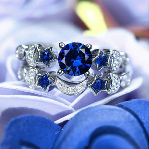 2ct Round Blue Sapphire Engagement Ring 14k White Gold Finish Unique Bridal Set