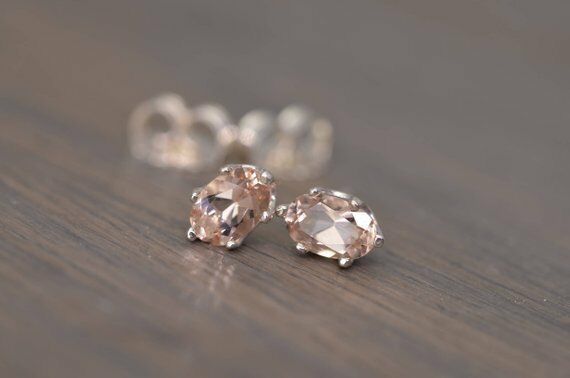 0.5ct Oval Cut Champagne Morganite Classic Stud Earring 14k Rose Gold Finish