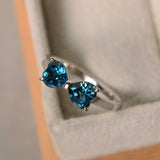 1.2ct Engagement Ring Heart Cut London Blue Topaz Bow Knot 14k White Gold Finish