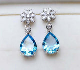 2.5ct Drop Earrings Pear Cut Blue Topaz Tear Floral 14k White Gold Finish